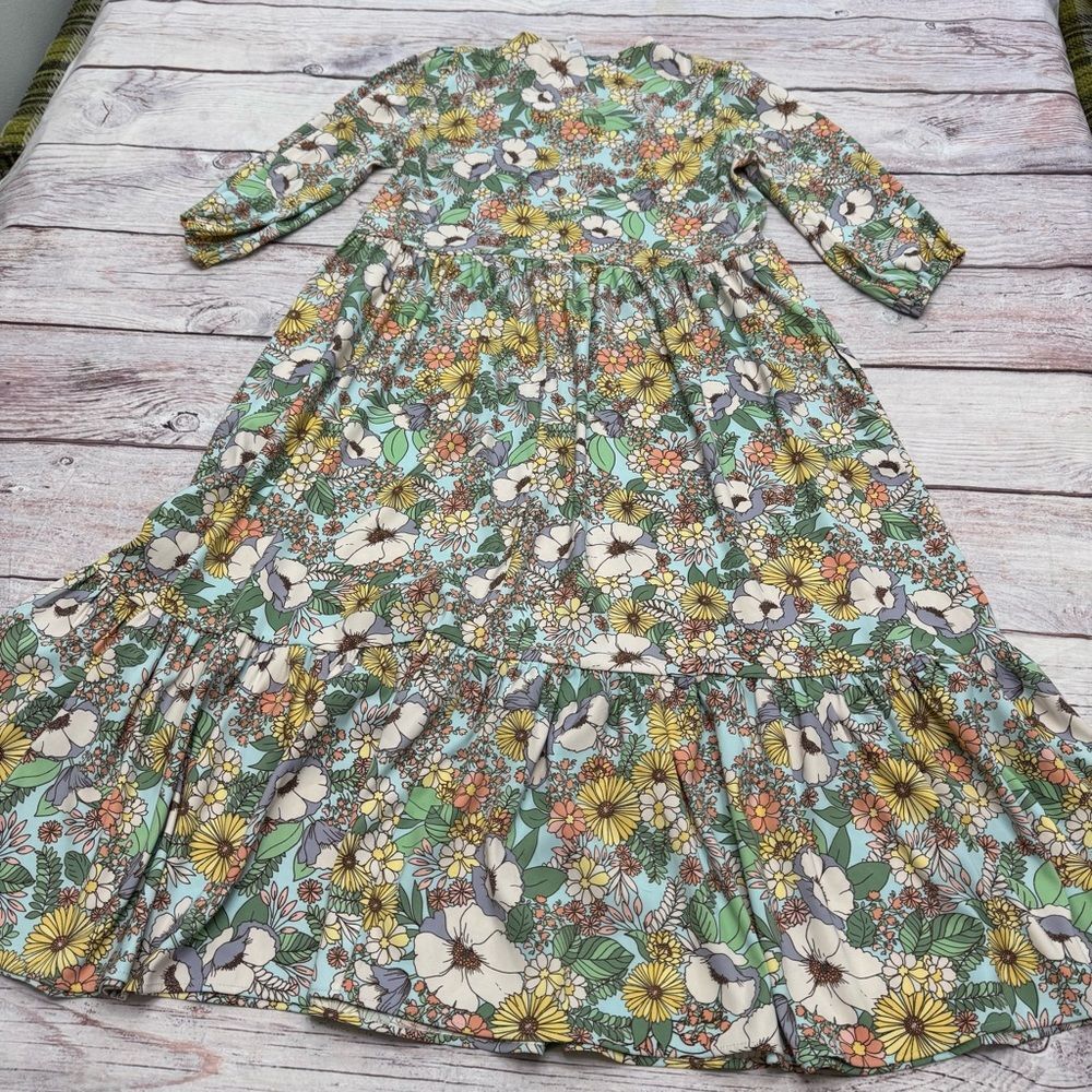 Altar PDX Houseline Floral Midi Dress Elbow Sleeves Made in USA Size Large - Picture 3 of 10